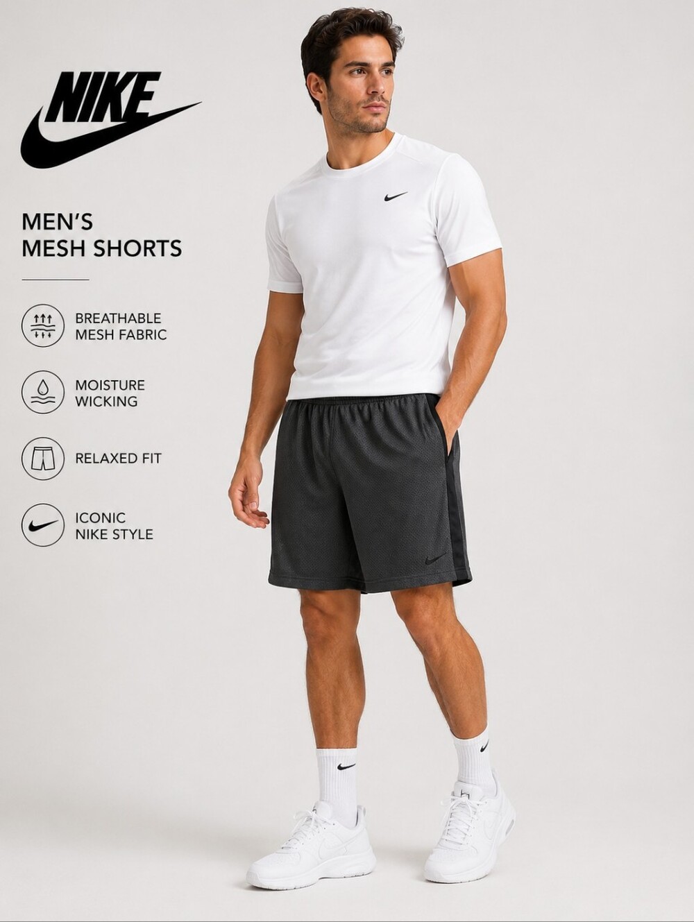 Nike Men’s Mesh Shorts Black Charcoal Athletic Drawstring Training Size Large